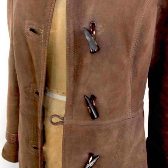 1970s shearling sheepskin tan brown fur coat maxi length manteau mouton - Picture 13 of 16